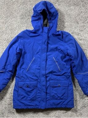 Lands’ End Squall Blue Hooded Fleece Lined Parka Coat Large